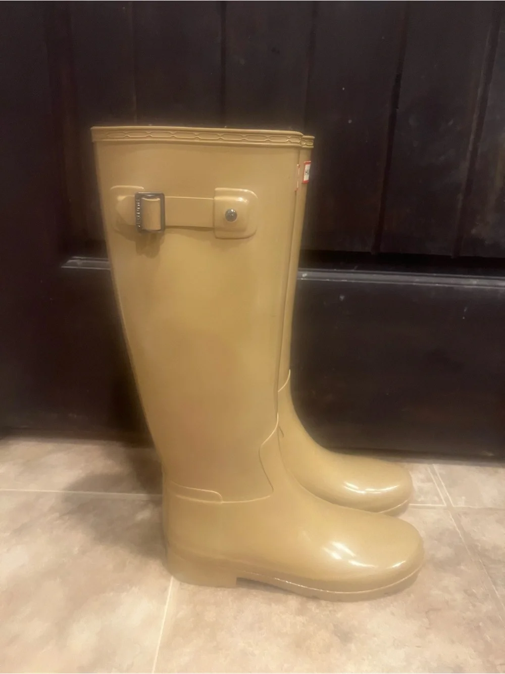 Hunter Tan Neutral Gloss Tall Rain Boots
